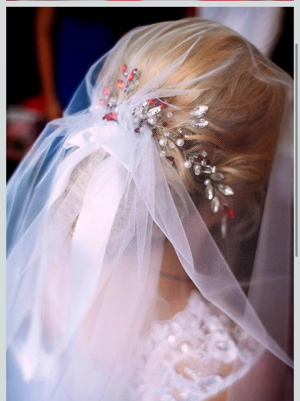 Amazon Red and Silver Bridal Hair Comb with Pearls and Crystals